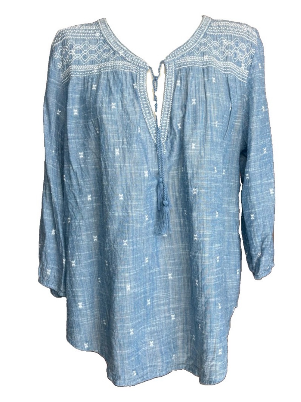 Sonoma Blue Cotton Embroidered Peasant Blouse